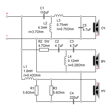 Схема фильтра трехполосной АС Карбон П84