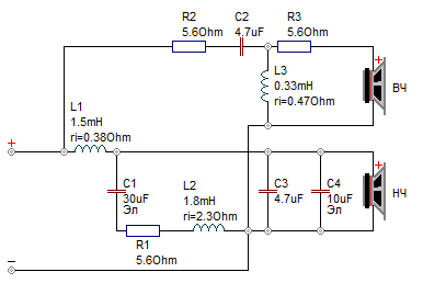 Схема фильтра двухполосной АС Opti 17