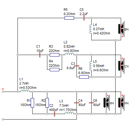Схема фильтра трехполосной АС Opti 327