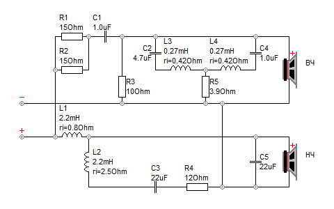 Схема фильтра двухполосной АС WD20